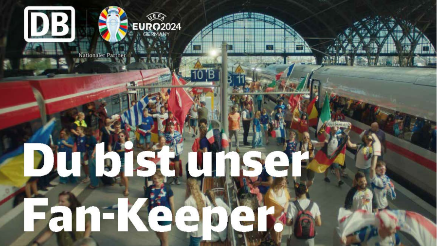 an image of a train station with the text Du bist under "Fan-keeper" Thel ogos of DB, and the eurocup are also seens.